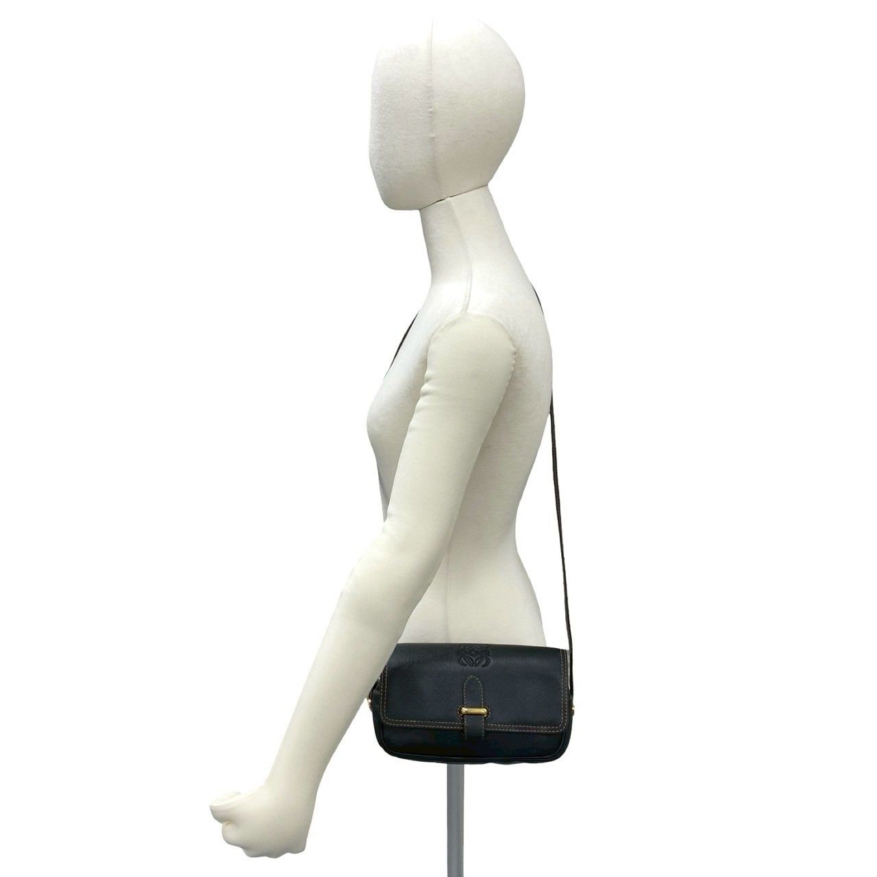 Loewe Vintage Anagram Logo Leather Mini Shoulder Bag Pochette Crossbody Black