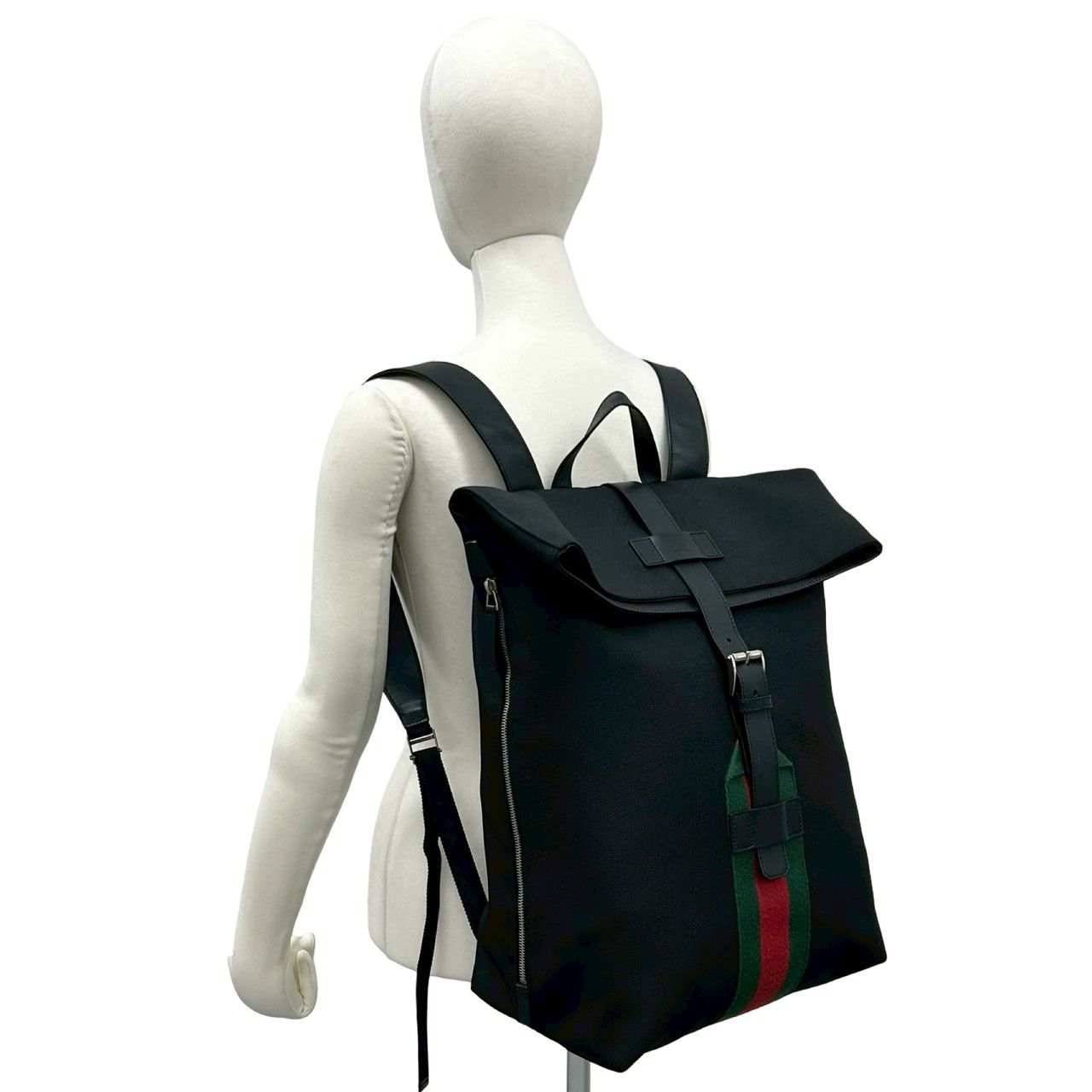Gucci Sherry Line Web Canvas Leather Backpack Black