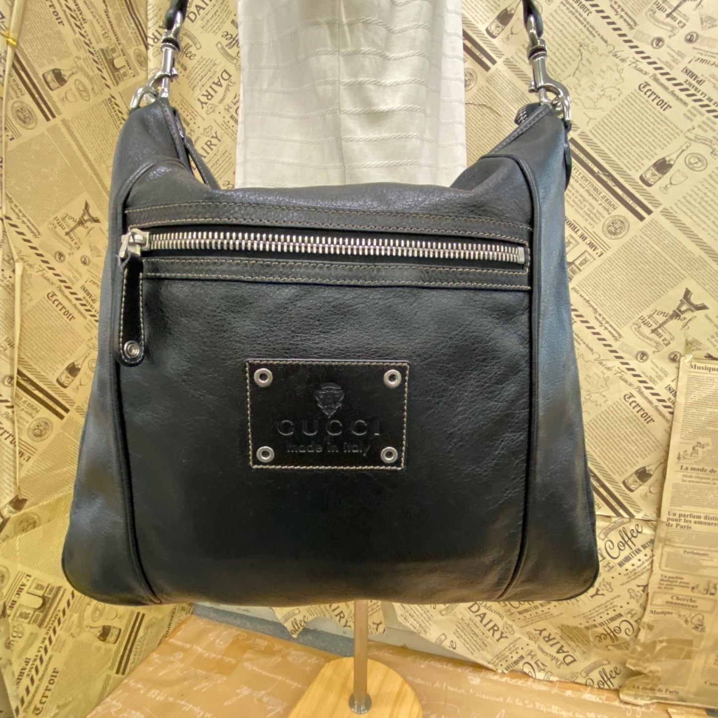 Gucci Tote Shoulder Bag GG Leather Black
