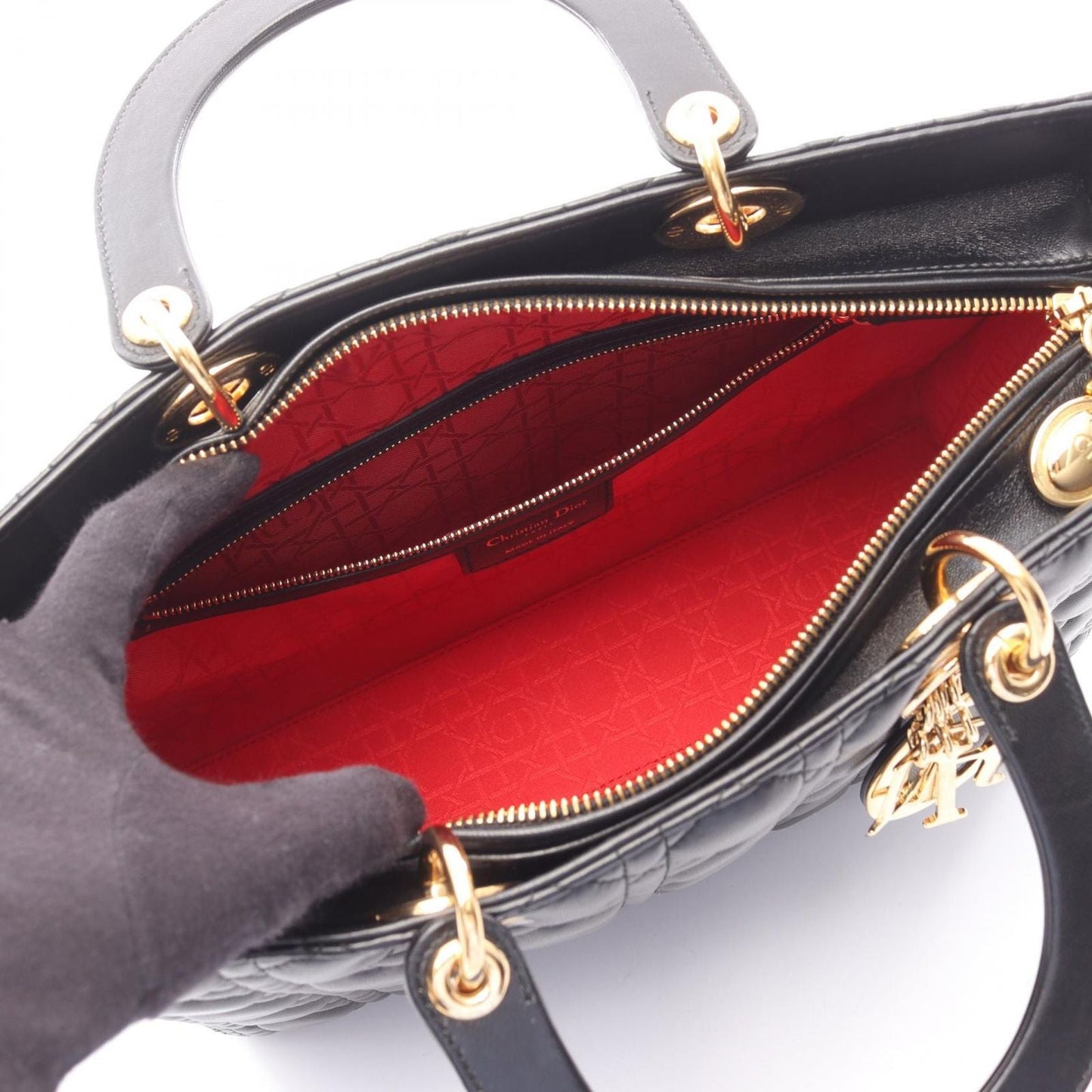 Dior Handbag Lady Dior Large Cannage 2-Way Black Leather Lady Dior Tote
