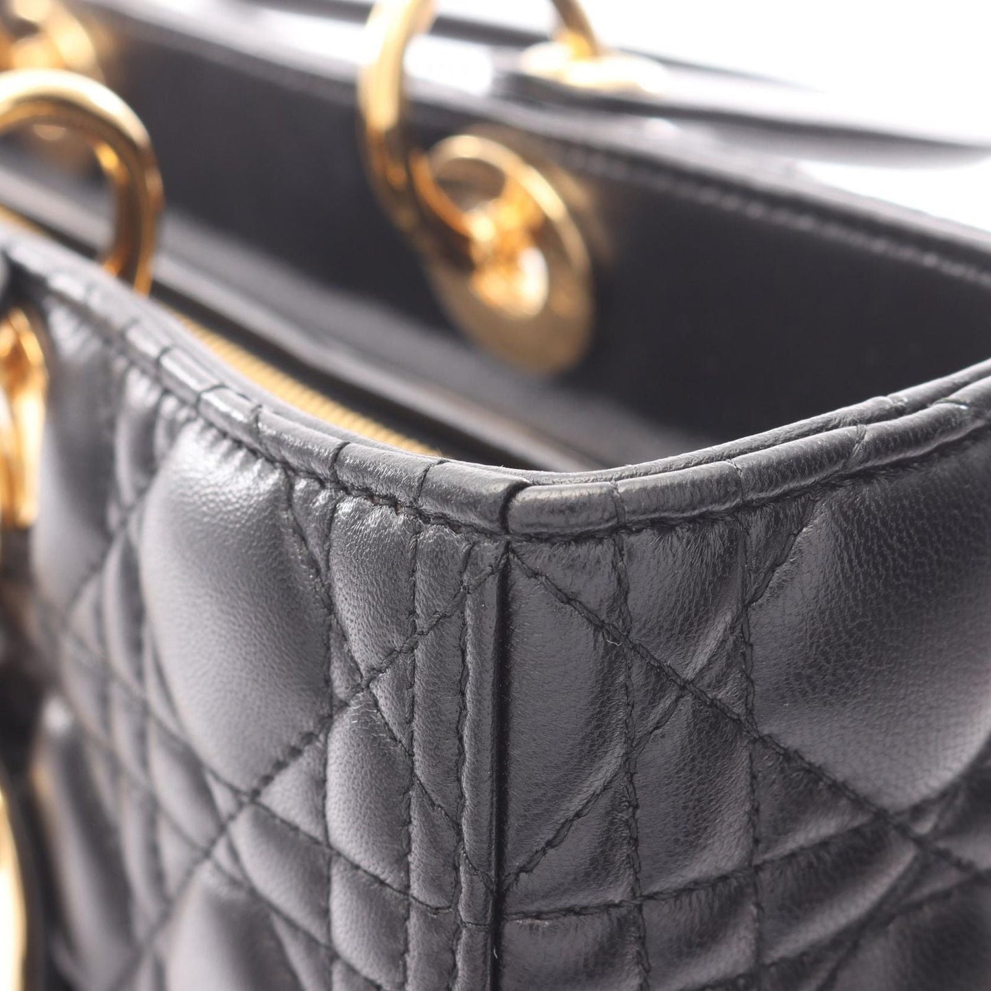 Dior Handbag Lady Dior Large Cannage 2-Way Black Leather Lady Dior Tote