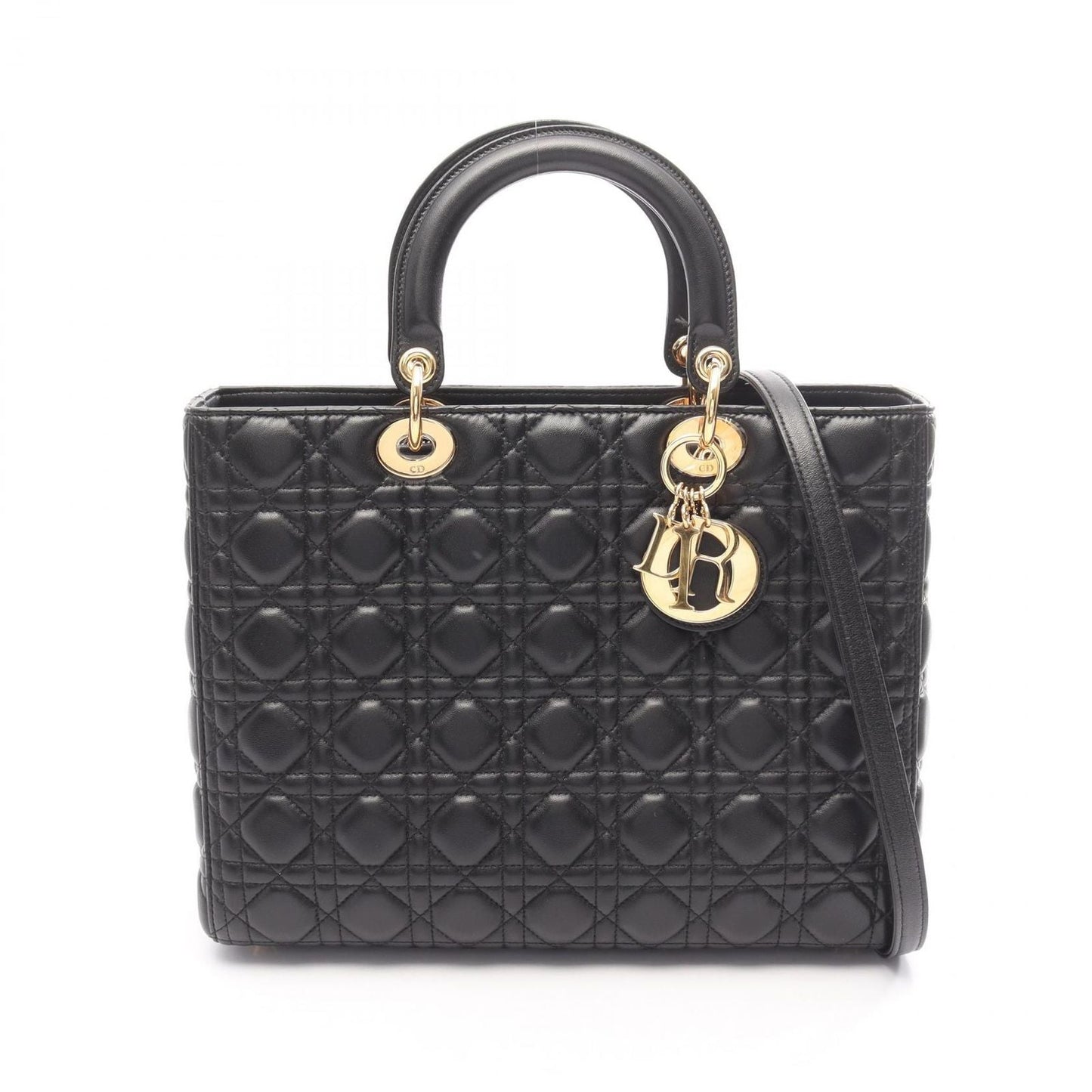 Dior Handbag Lady Dior Large Cannage 2-Way Black Leather Lady Dior Tote