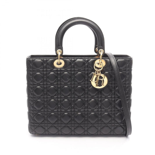 Dior Handbag Lady Dior Large Cannage 2-Way Black Leather Lady Dior Tote