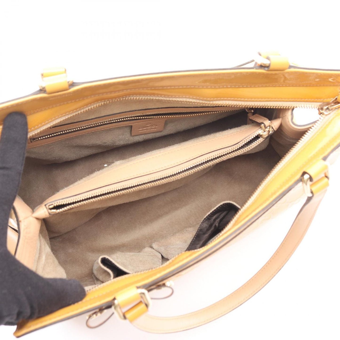 Gucci Tote Mayfair GG Pattern Yellow Patent Leather Handbag