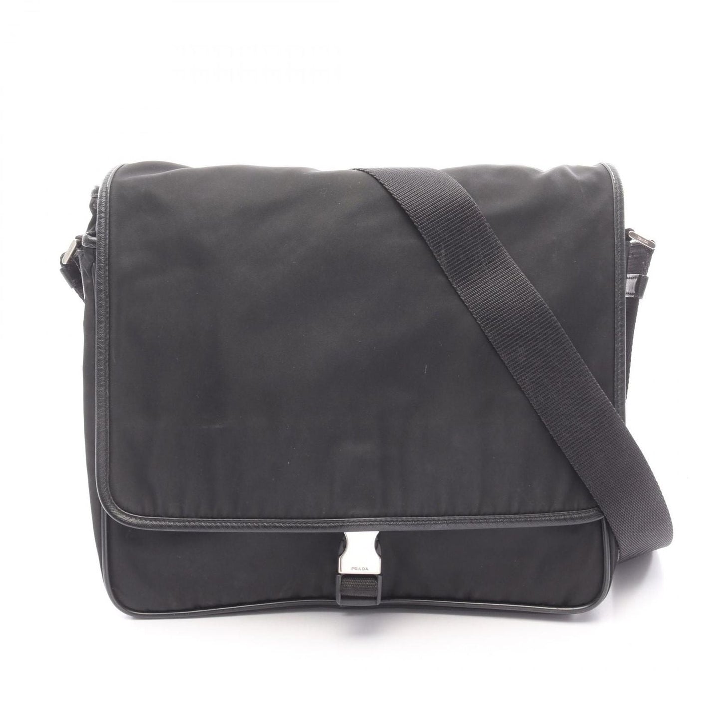 Prada Shoulder Bag Black Nylon Saffiano Leather