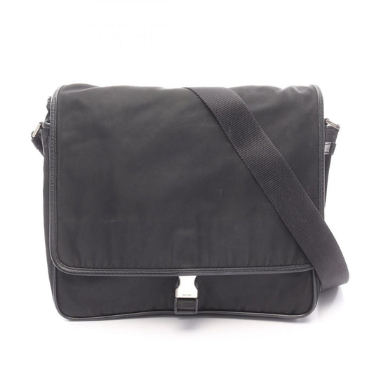 Prada Shoulder Bag Black Nylon Saffiano Leather