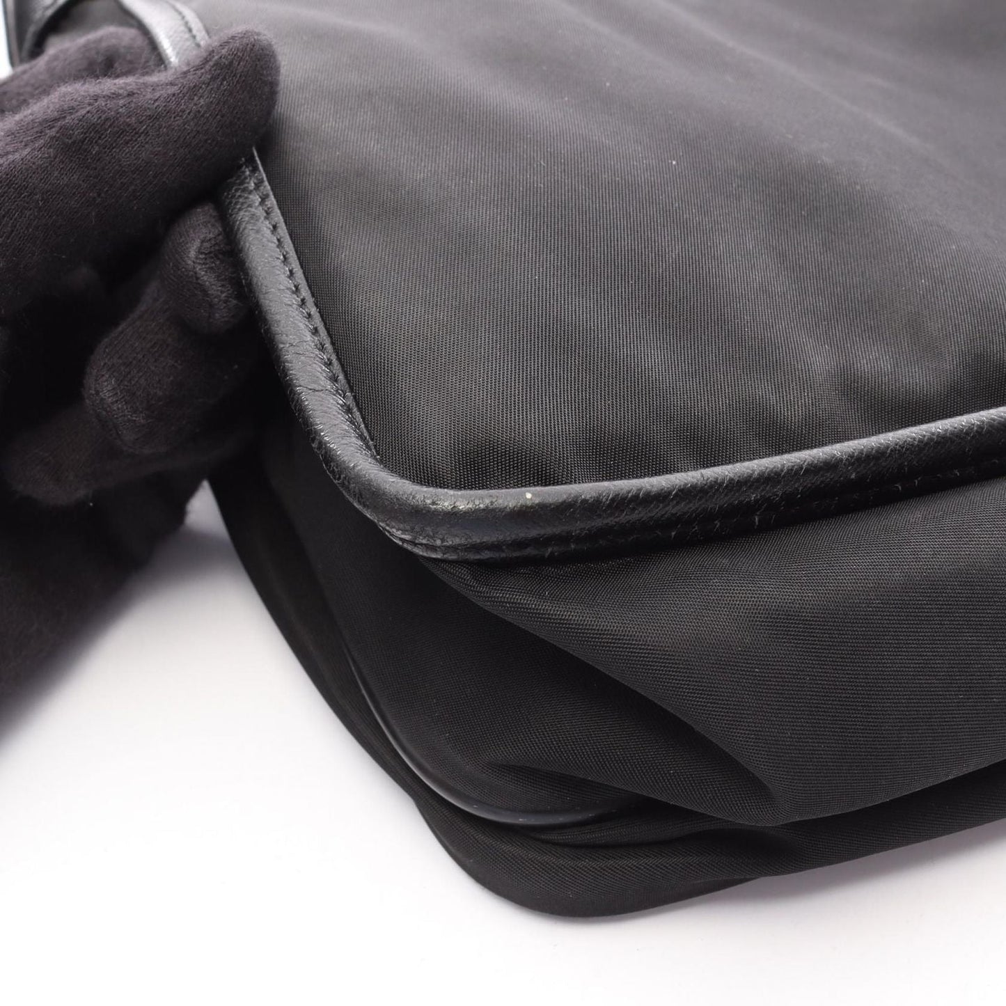 Prada Shoulder Bag Black Nylon Saffiano Leather
