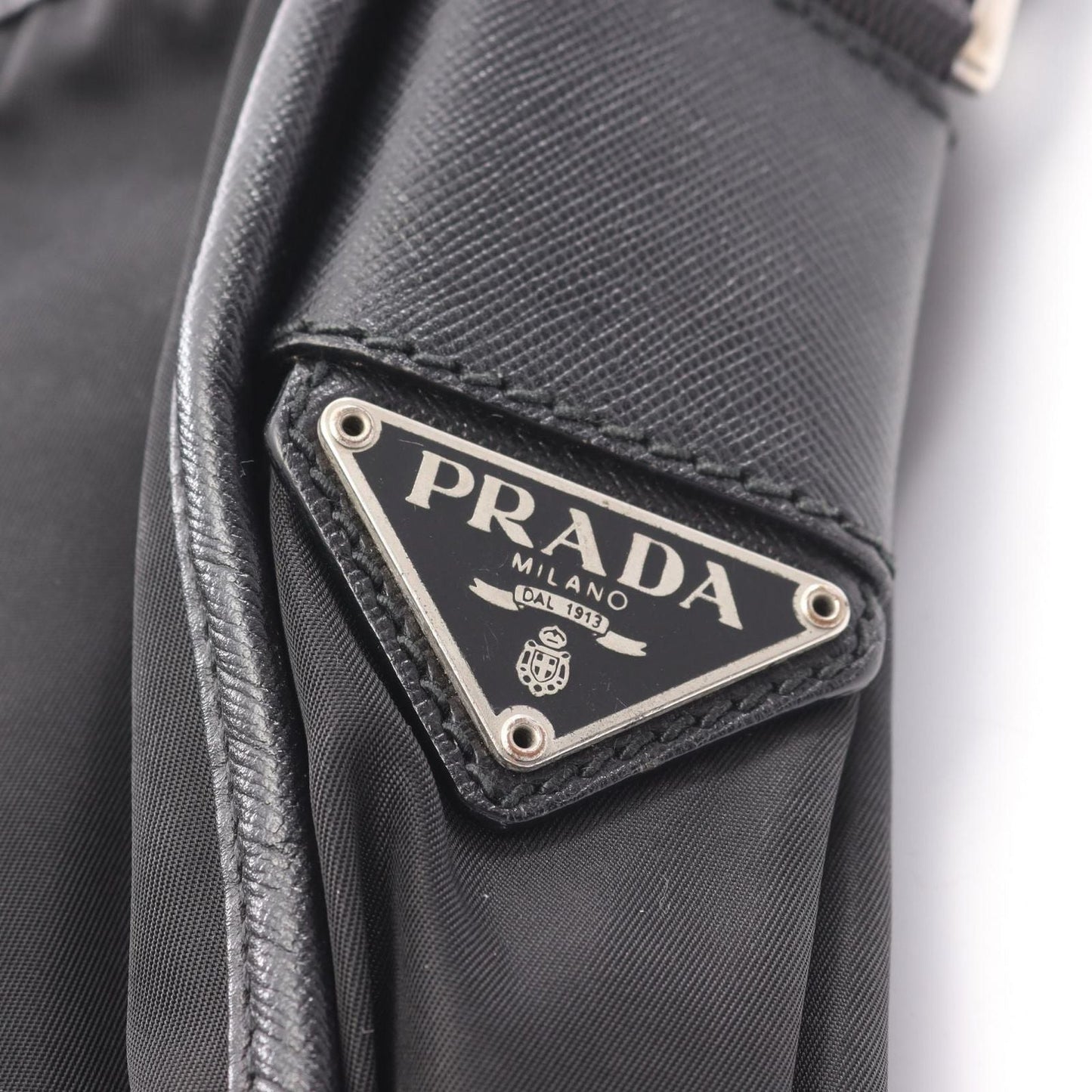 Prada Shoulder Bag Black Nylon Saffiano Leather
