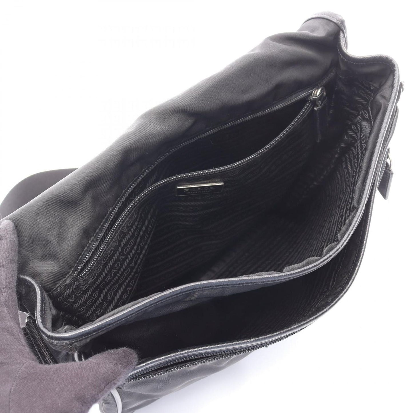 Prada Shoulder Bag Black Nylon Saffiano Leather