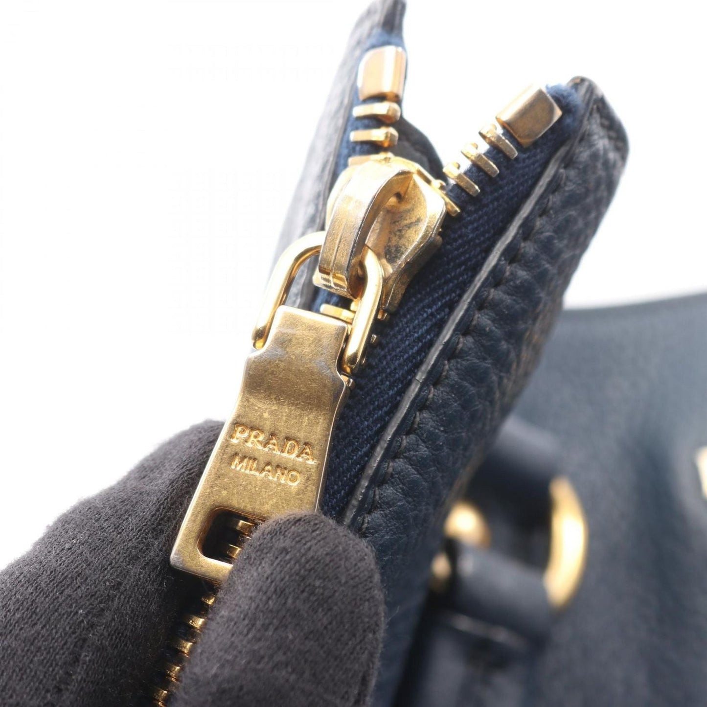 Prada Tote Side Zip Navy Leather