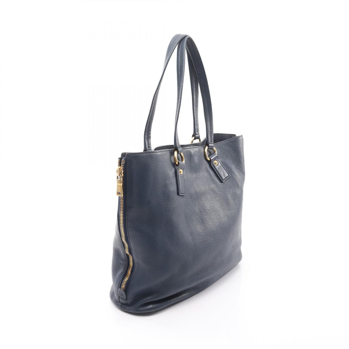 Prada Tote Side Zip Navy Leather