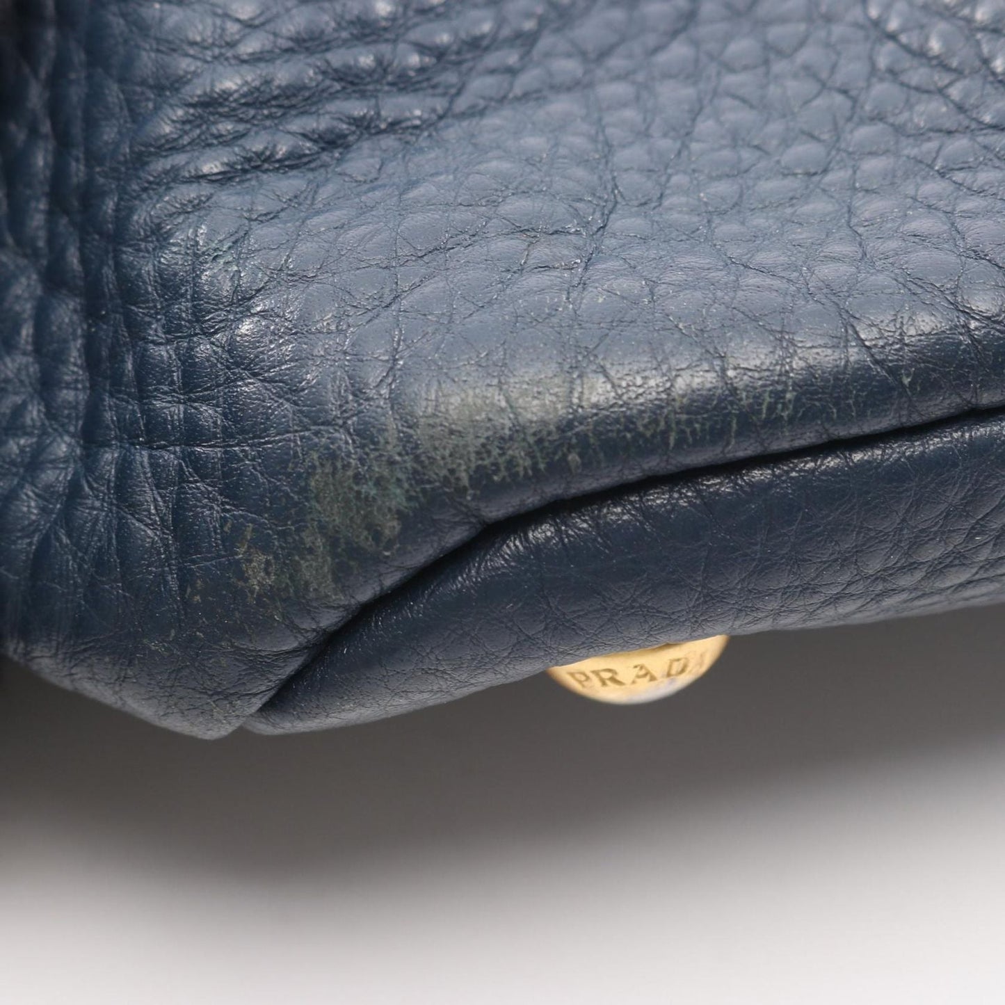 Prada Tote Side Zip Navy Leather