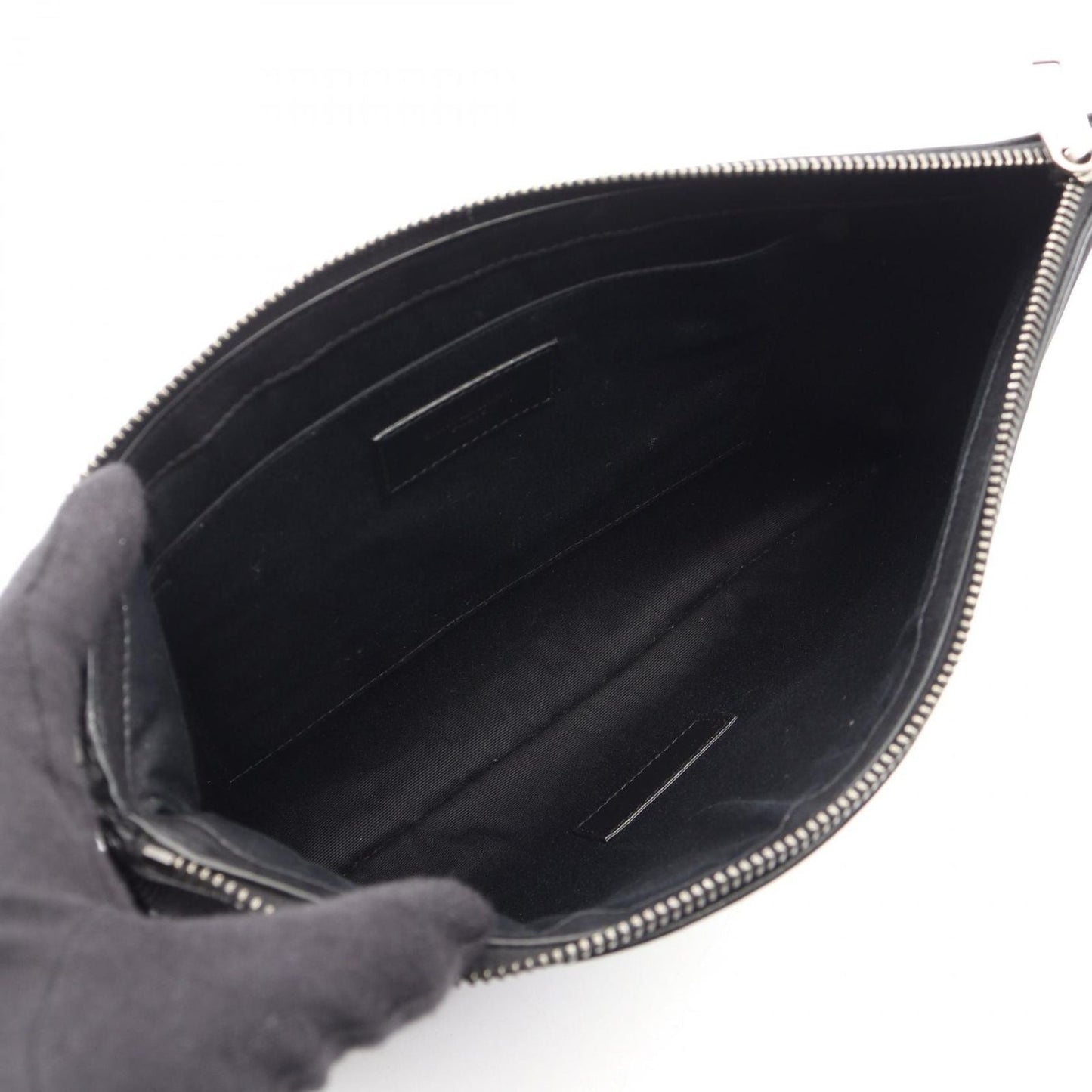 Saint Laurent Paris Clutch Rive Gauche Black White Canvas Leather