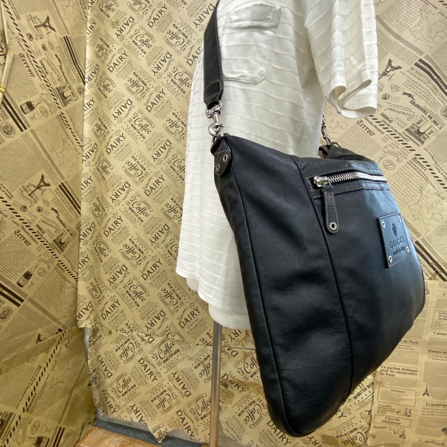 Gucci Tote Shoulder Bag GG Leather Black