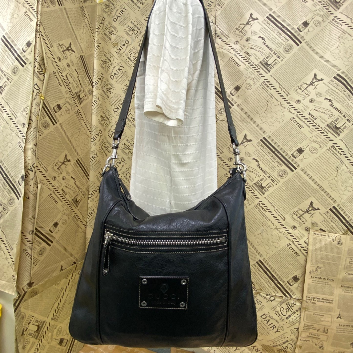 Gucci Tote Shoulder Bag GG Leather Black
