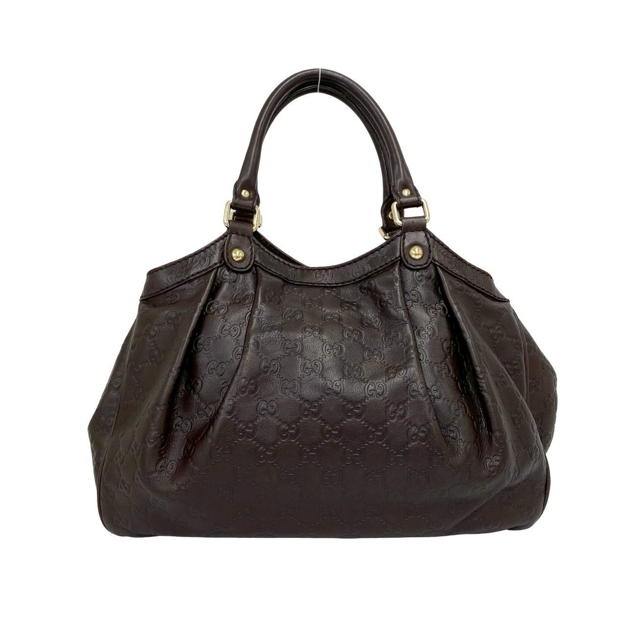 Gucci Ski Guccissima GG Log Leather Handbag Mini Tote Dark Brown
