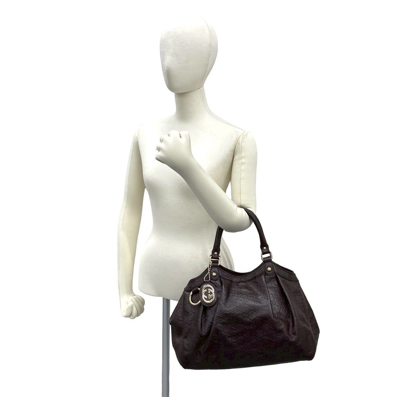 Gucci Ski Guccissima GG Log Leather Handbag Mini Tote Dark Brown
