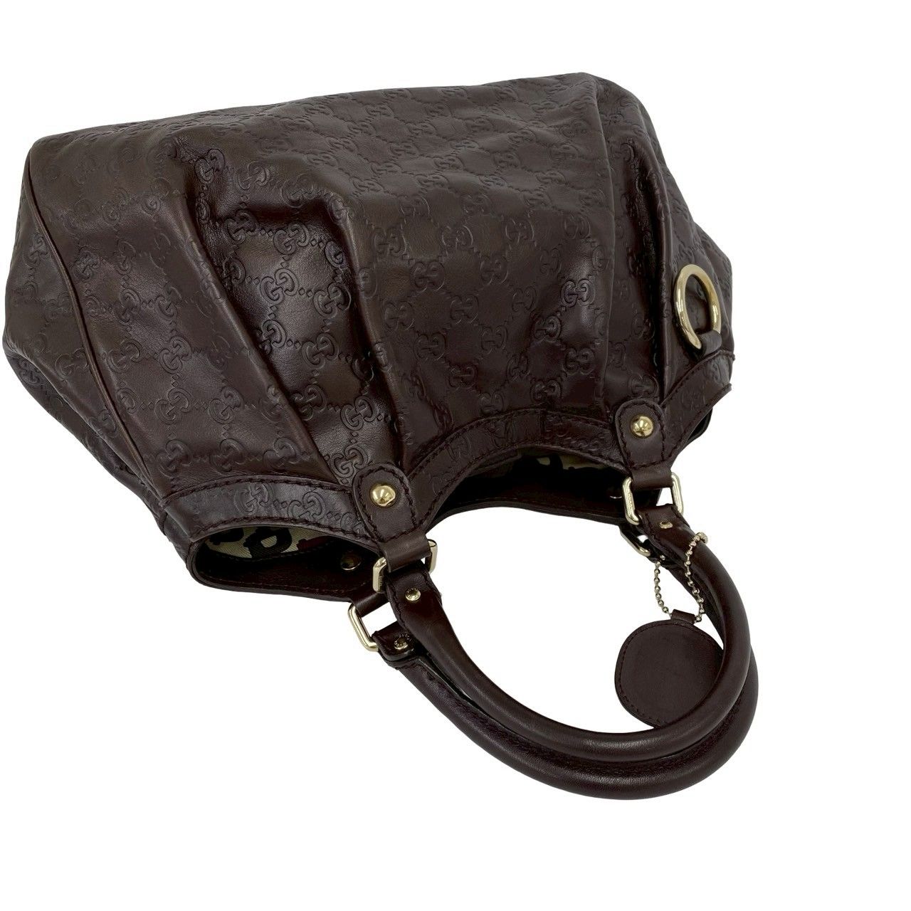 Gucci Ski Guccissima GG Log Leather Handbag Mini Tote Dark Brown