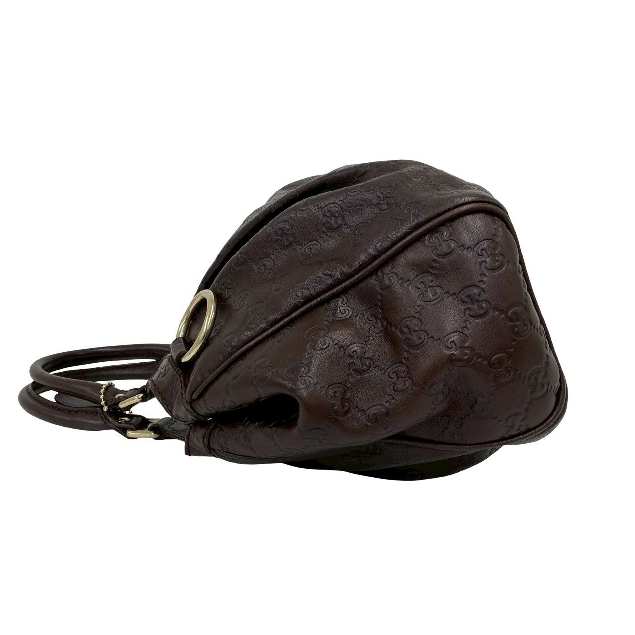 Gucci Ski Guccissima GG Log Leather Handbag Mini Tote Dark Brown