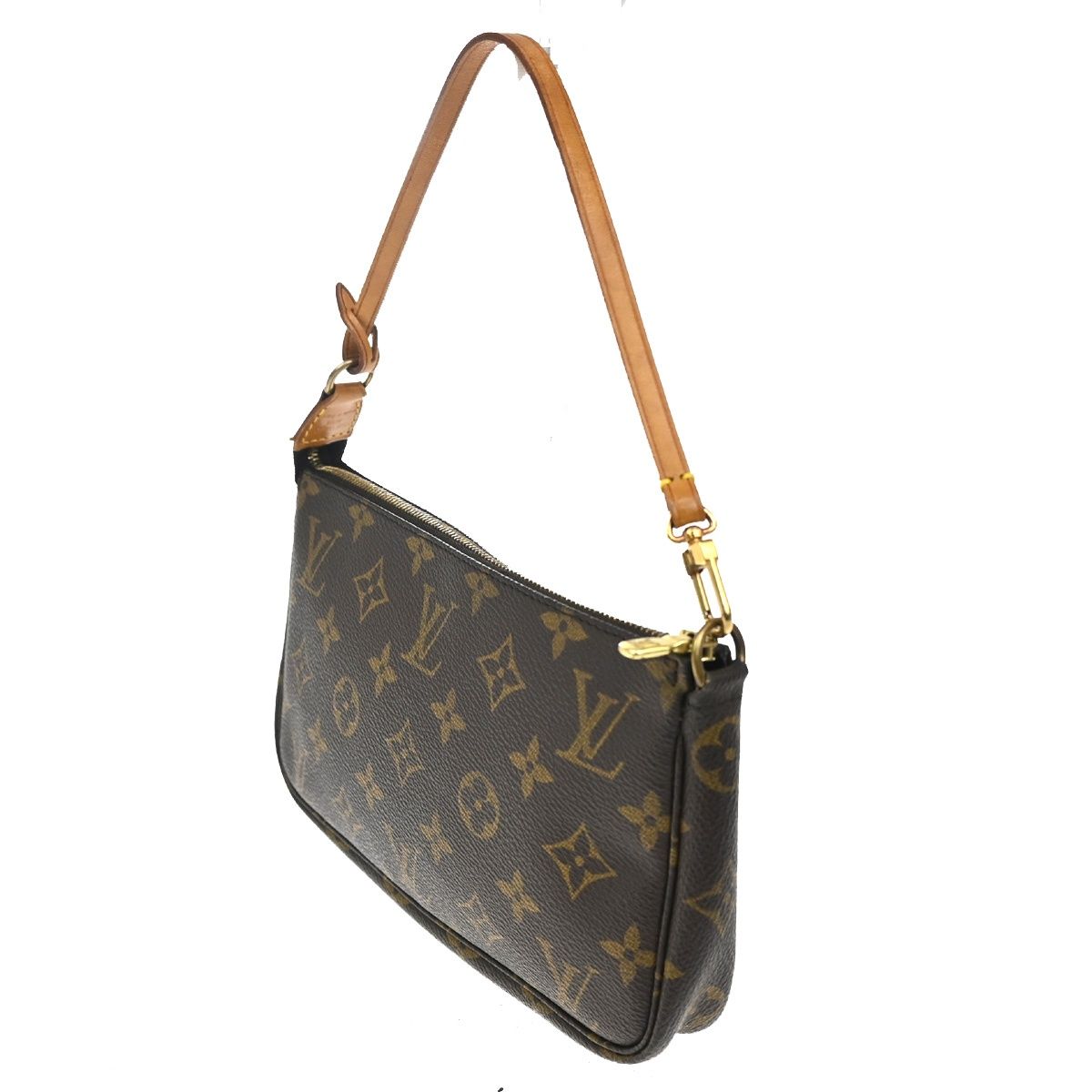 Louis Vuitton Pochette Handbag Brown Monogram Leather