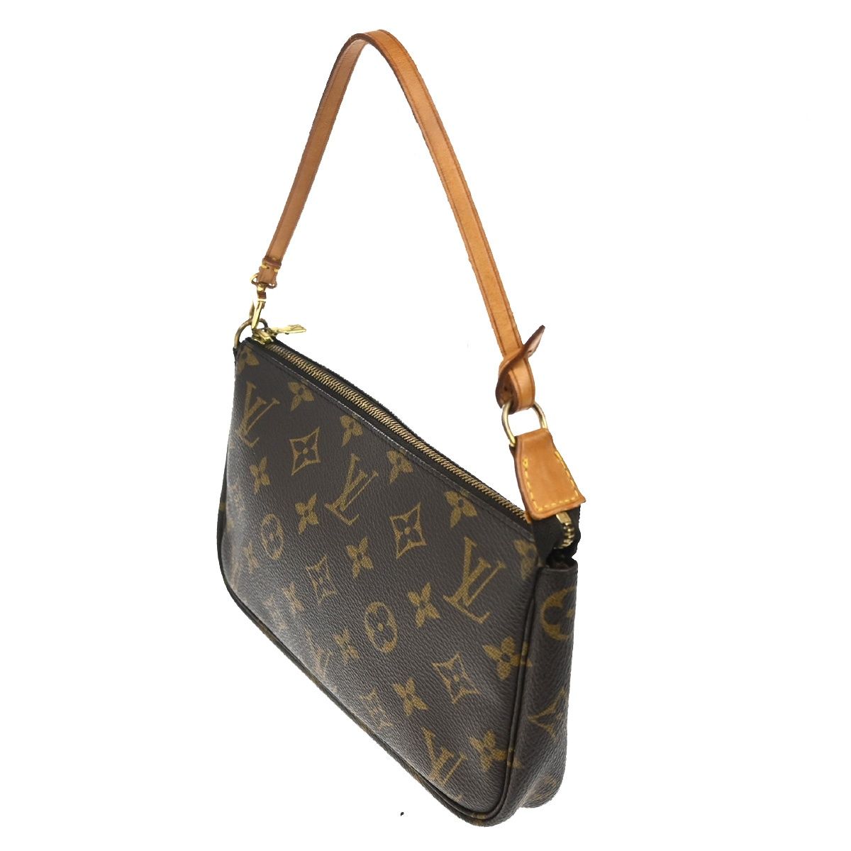 Louis Vuitton Pochette Handbag Brown Monogram Leather