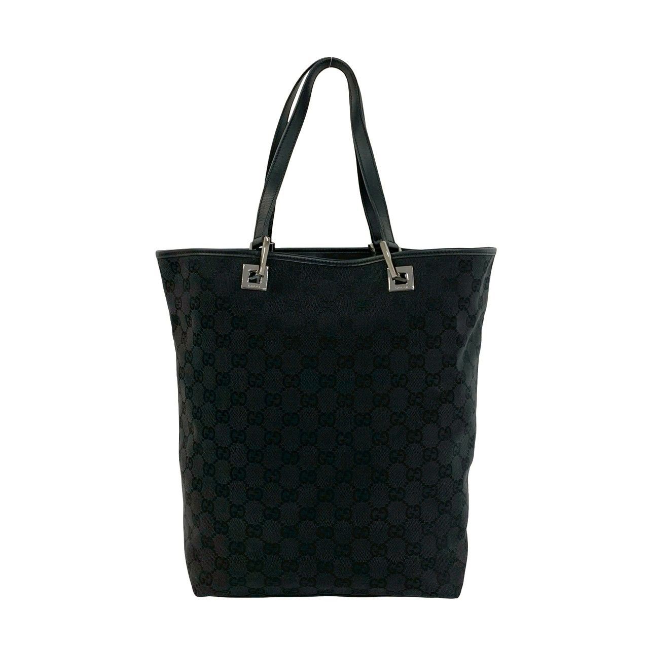 Gucci GG Canvas Leather Tote Shoulder Bag Black