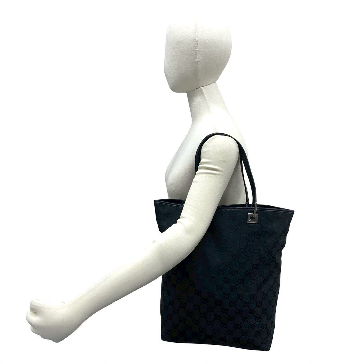 Gucci GG Canvas Leather Tote Shoulder Bag Black
