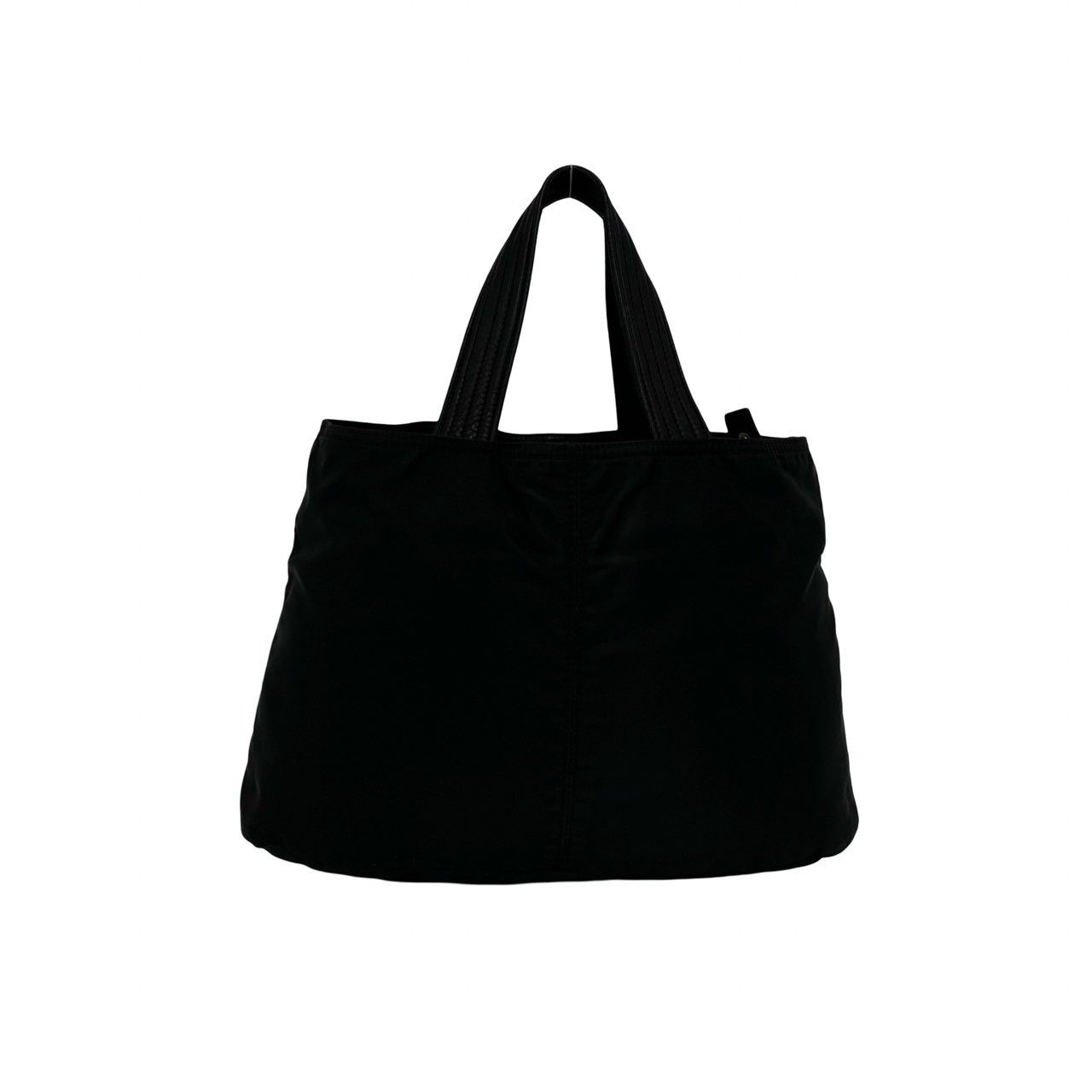 Prada Triangle Logo Tessuto Nylon Leather Handbag Mini Tote Black with Card