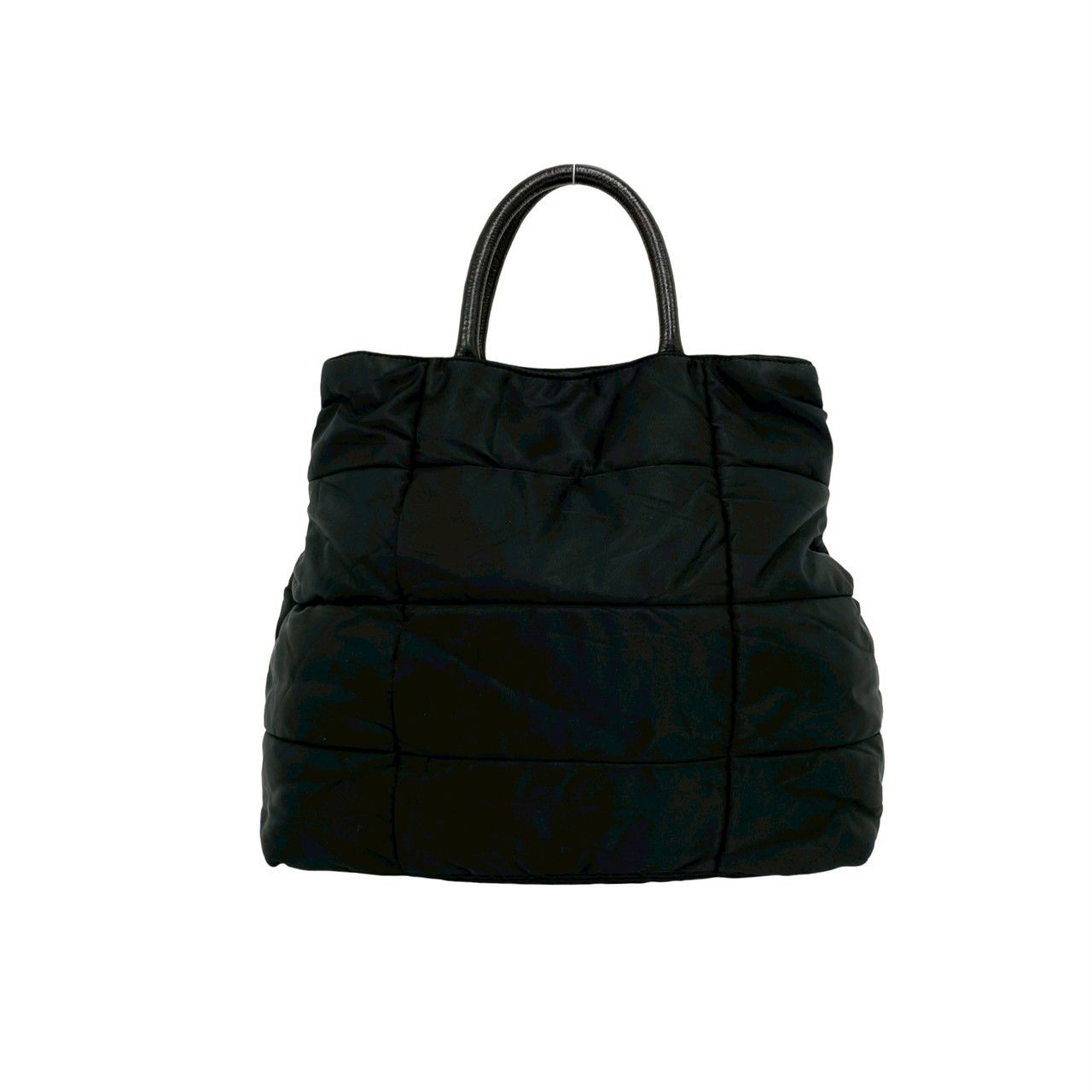 Prada Triangle Logo Quilted Nylon Leather 2-Way Tote Shoulder Bag Black