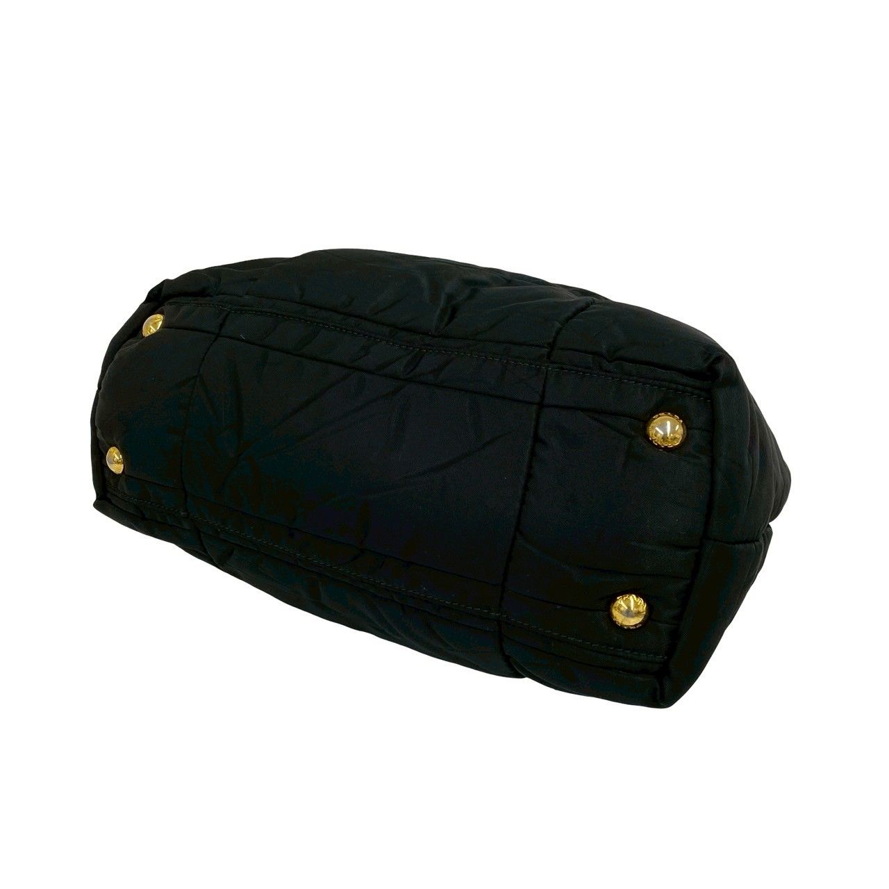 Prada Triangle Logo Quilted Nylon Leather 2-Way Tote Shoulder Bag Black