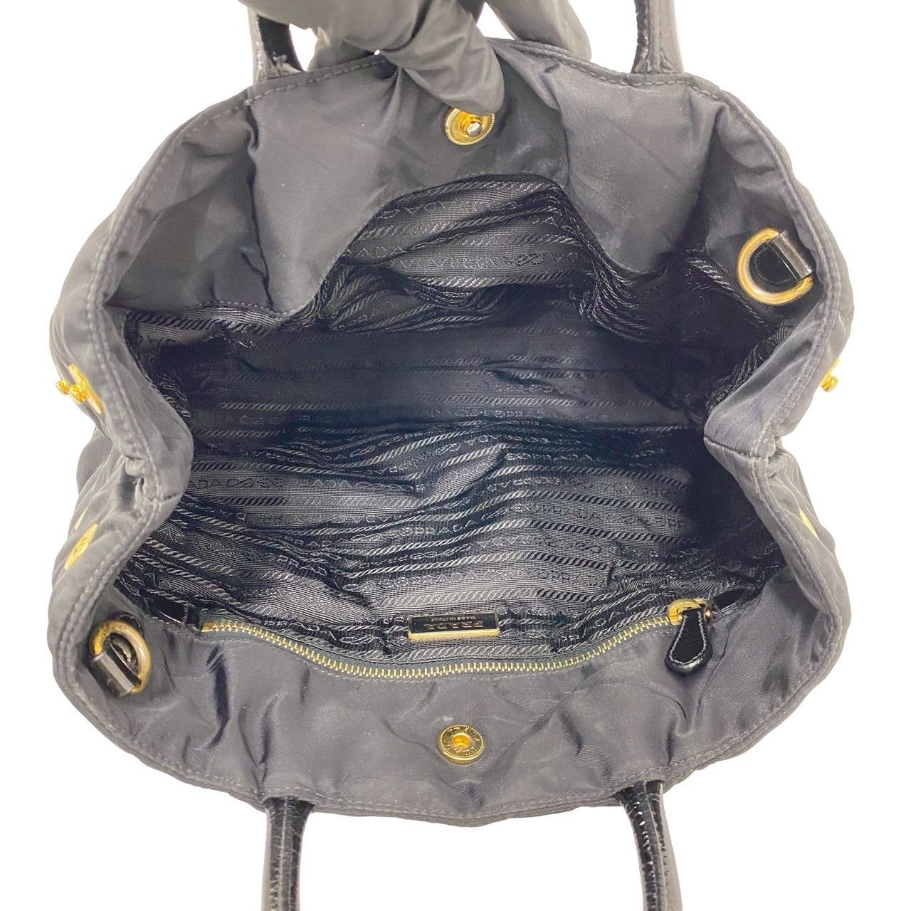 Prada Triangle Logo Quilted Nylon Leather 2-Way Tote Shoulder Bag Black