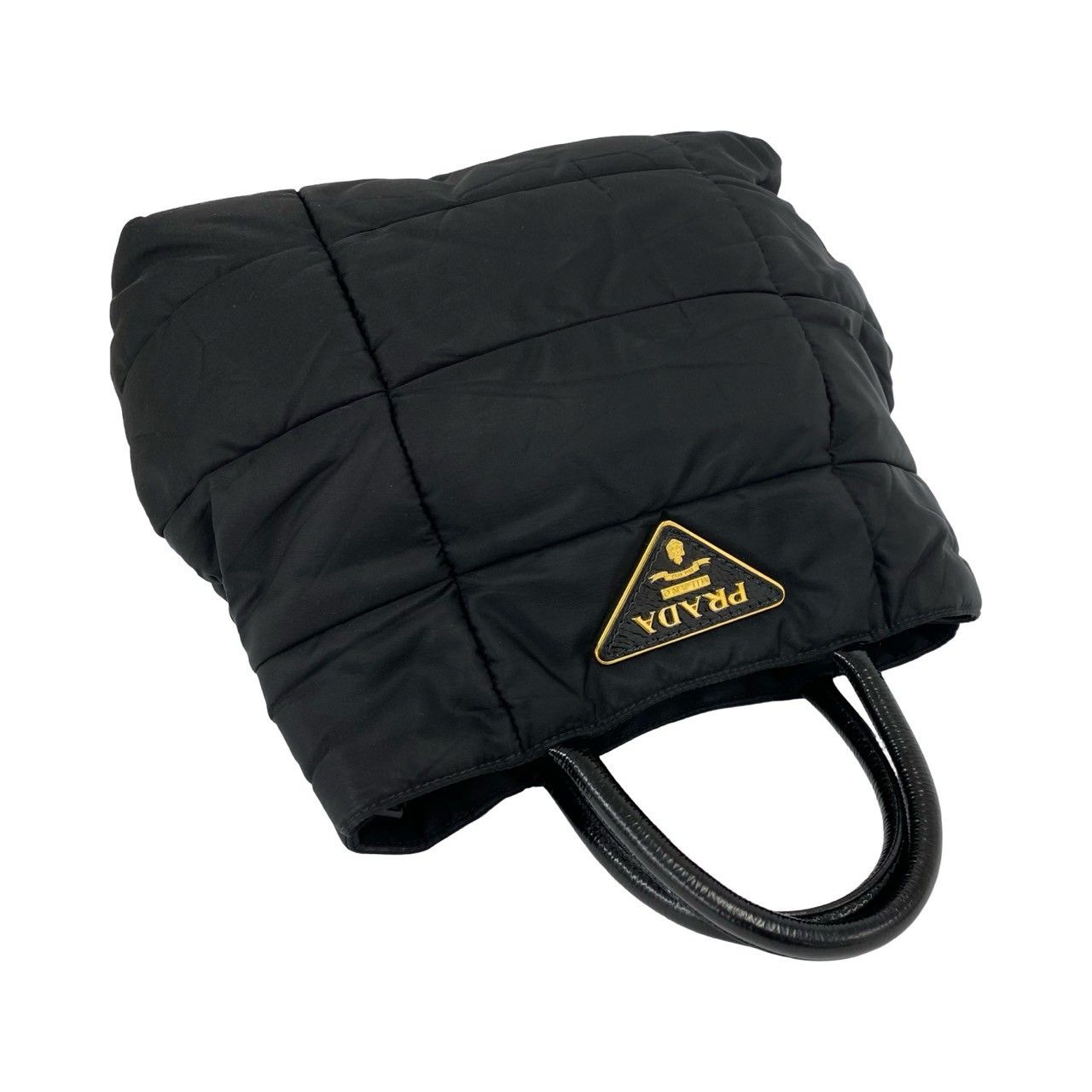 Prada Triangle Logo Quilted Nylon Leather 2-Way Tote Shoulder Bag Black