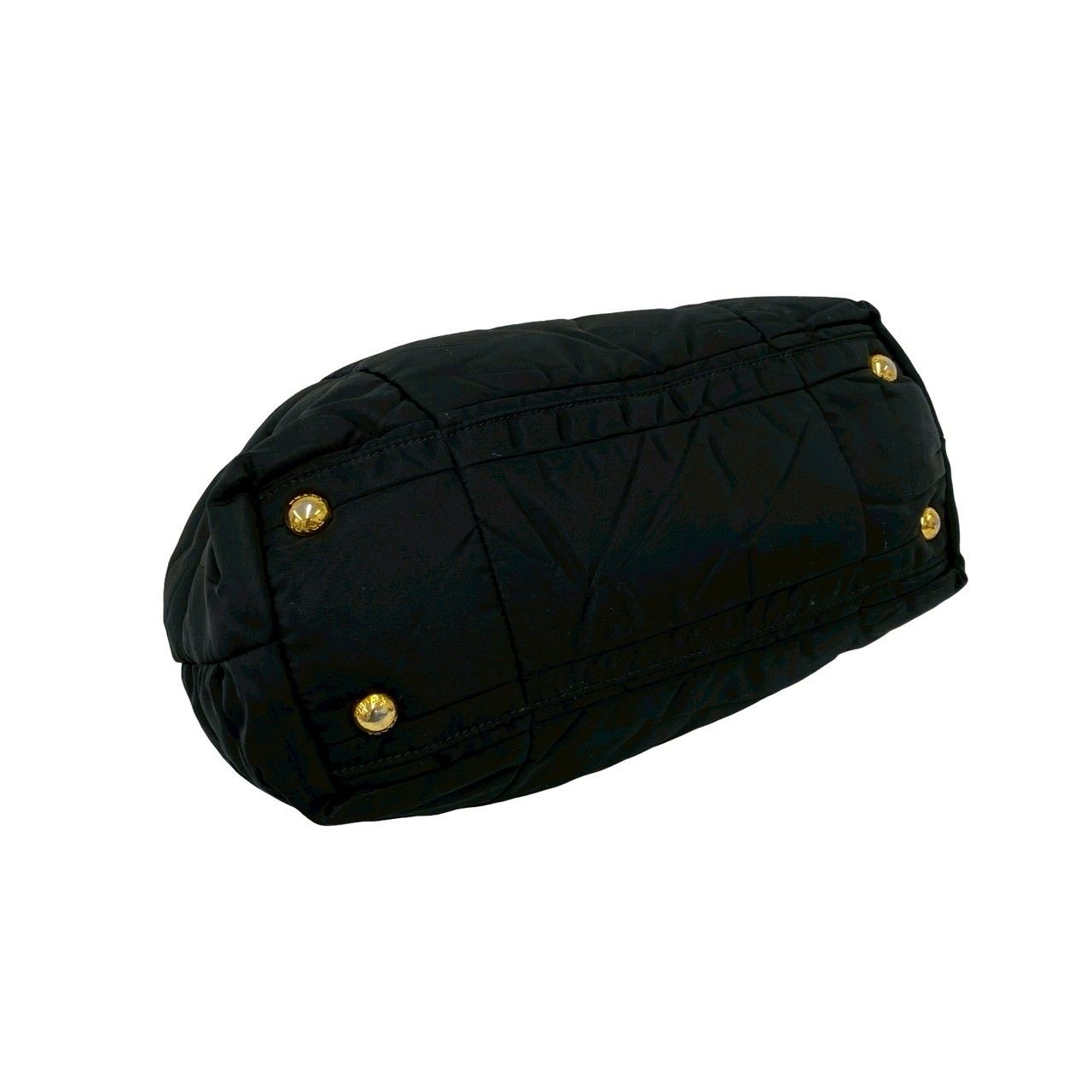 Prada Triangle Logo Quilted Nylon Leather 2-Way Tote Shoulder Bag Black