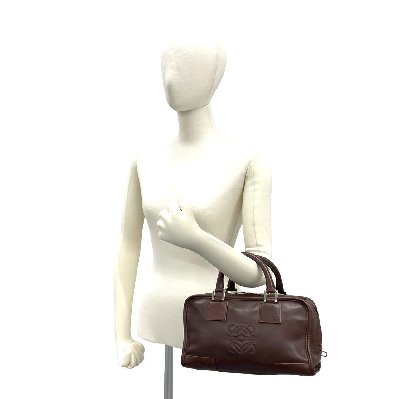 Loewe Amazona 28 Anagram Log Leather Mini Boston Bag with Key Brown