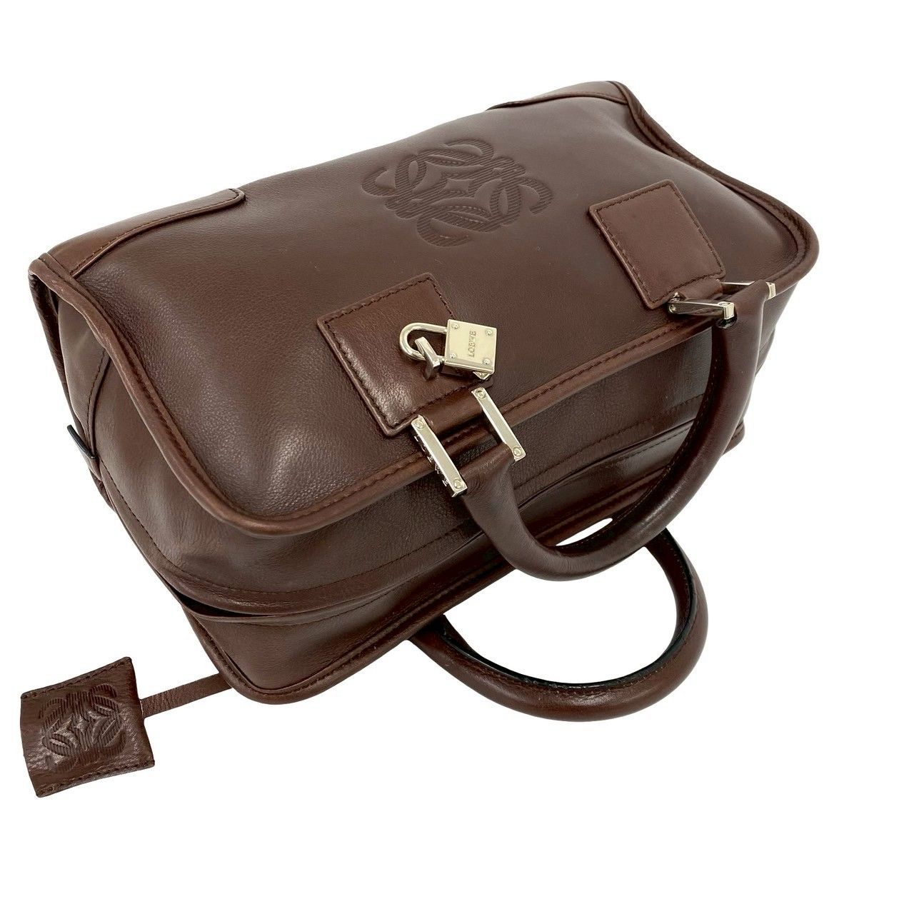 Loewe Amazona 28 Anagram Log Leather Mini Boston Bag with Key Brown