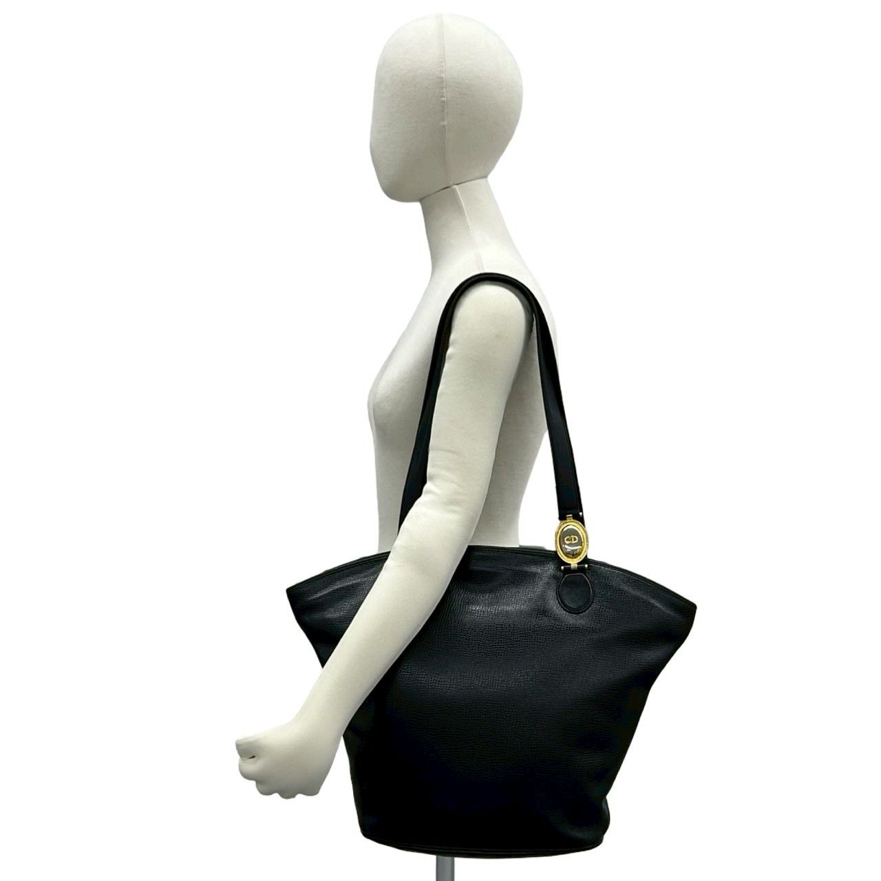 Dior CD Logo Leather Tote Shoulder Bag Black