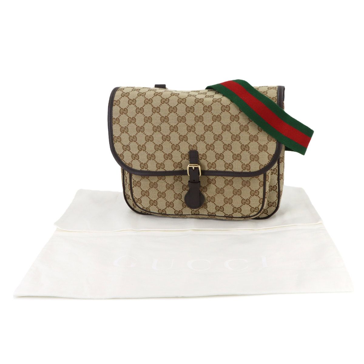 Gucci GG Canvas Shoulder Bag Leather Beige Brown Kids