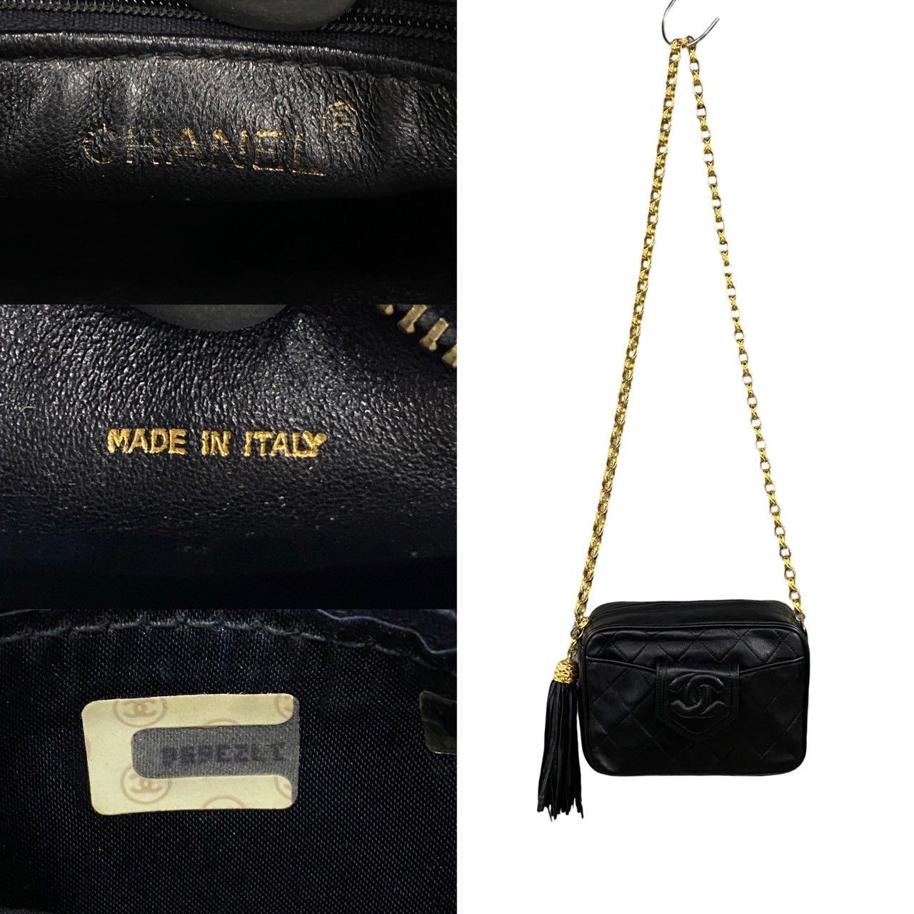 Chanel Box Quilted Lambskin Leather Fringe Chain Shoulder Bag Black