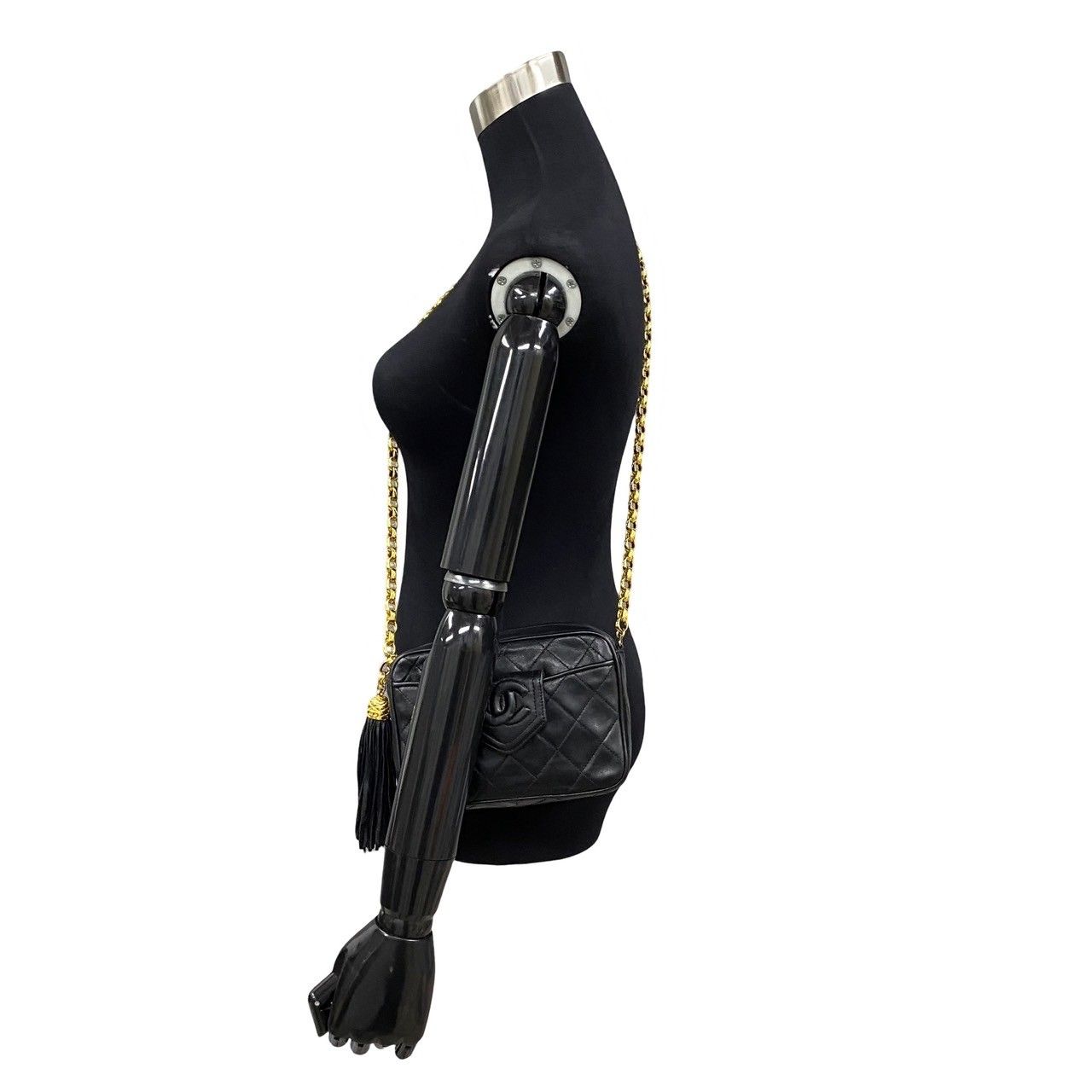 Chanel Box Quilted Lambskin Leather Fringe Chain Shoulder Bag Black