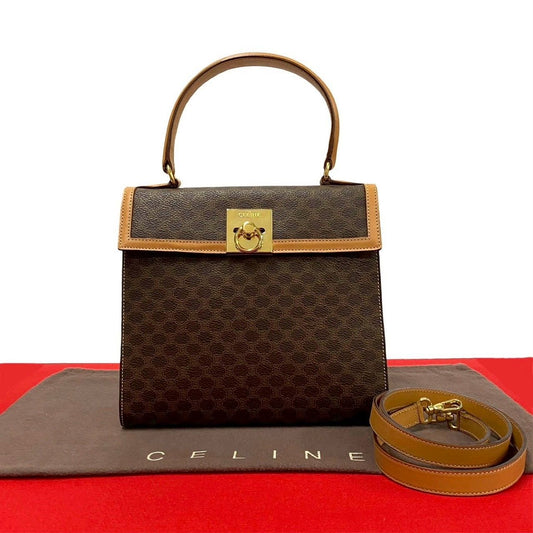 Celine Macadam Blason Pattern Logo Ring Leather 2-Way Shoulder Bag Brown