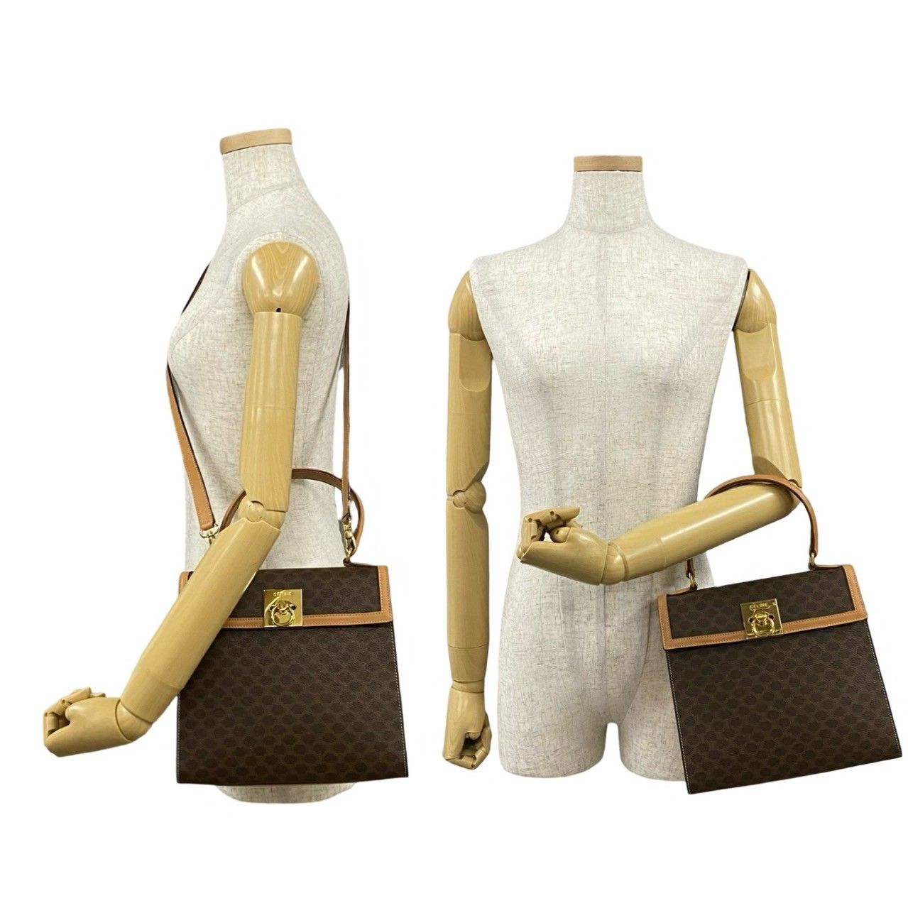 Celine Macadam Blason Pattern Logo Ring Leather 2-Way Shoulder Bag Brown