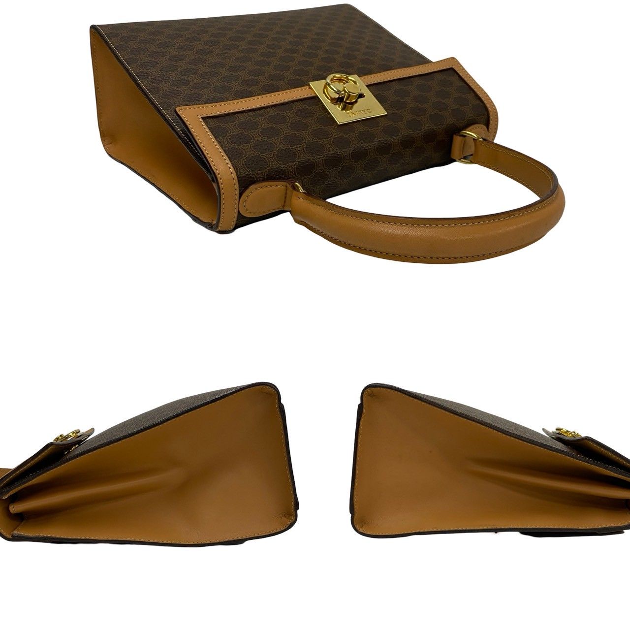 Celine Macadam Blason Pattern Logo Ring Leather 2-Way Shoulder Bag Brown