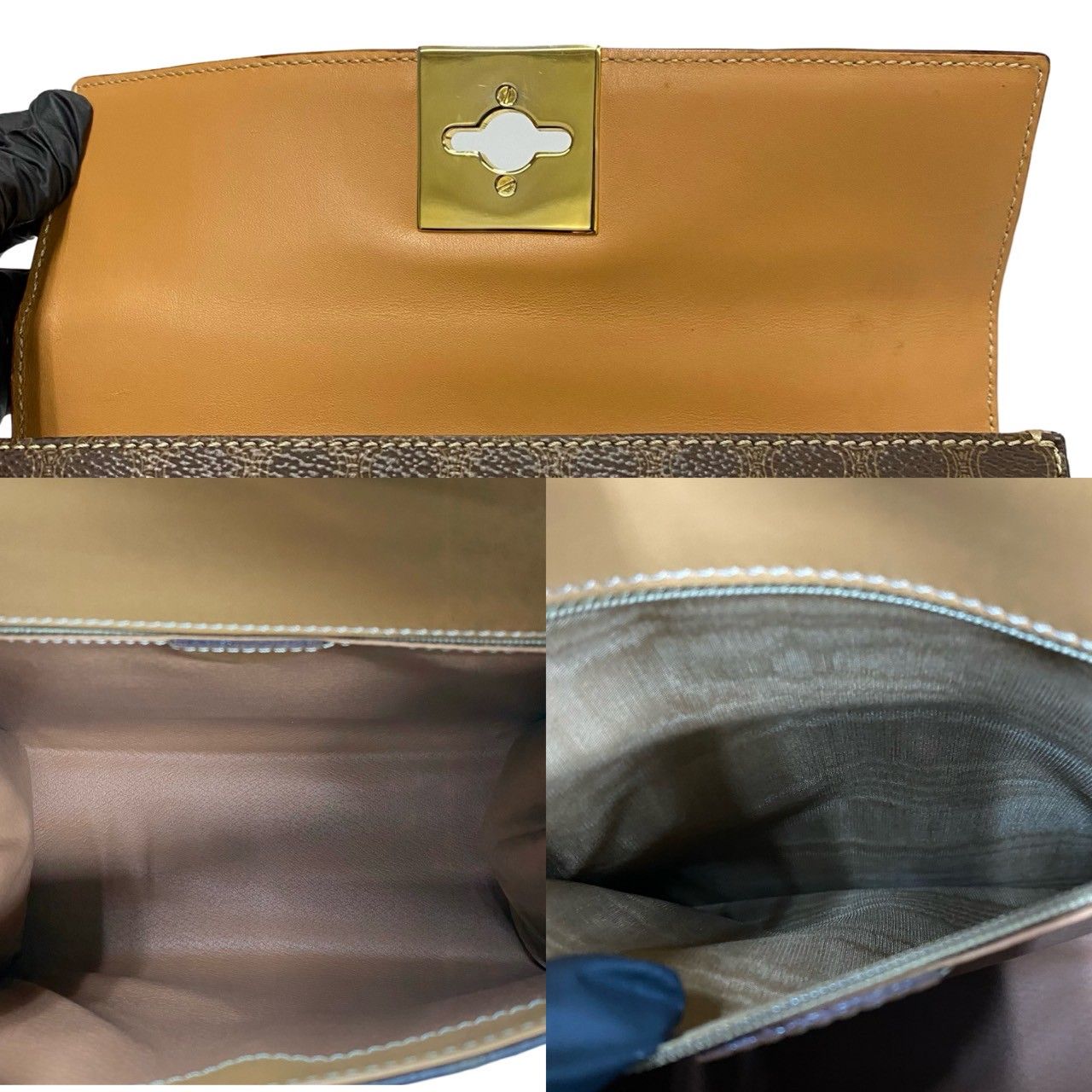 Celine Macadam Blason Pattern Logo Ring Leather 2-Way Shoulder Bag Brown