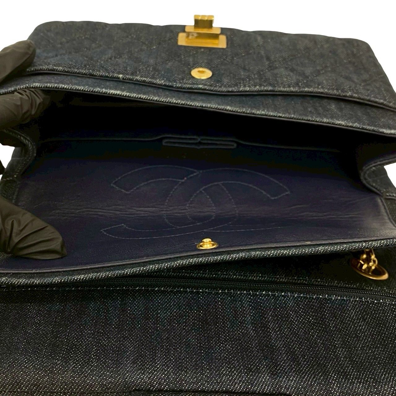 Chanel Card with 2.55 Quilted Double Flap Denim Chain Shoulder Bag Blue