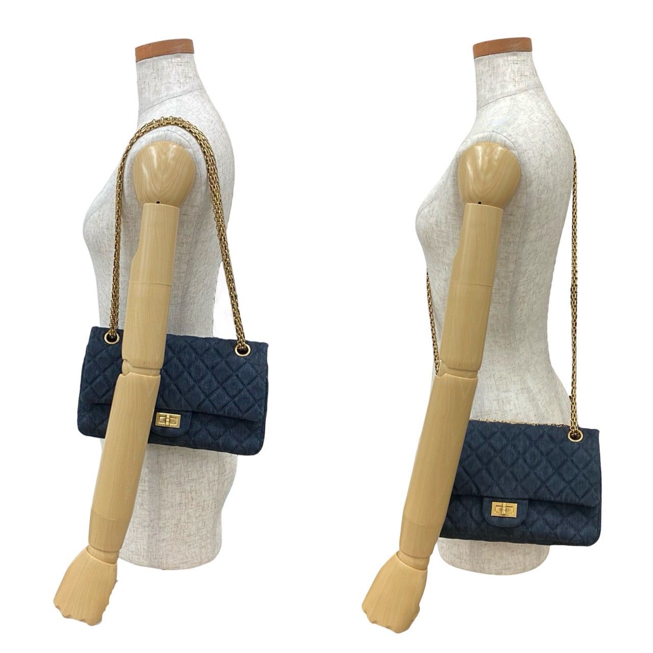 Chanel Card with 2.55 Quilted Double Flap Denim Chain Shoulder Bag Blue