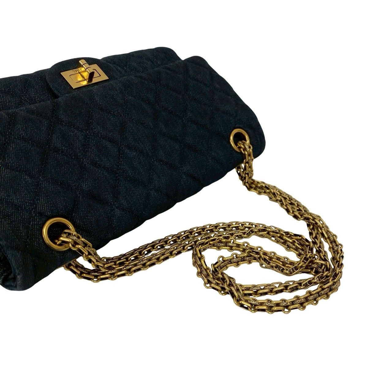 Chanel Card with 2.55 Quilted Double Flap Denim Chain Shoulder Bag Blue