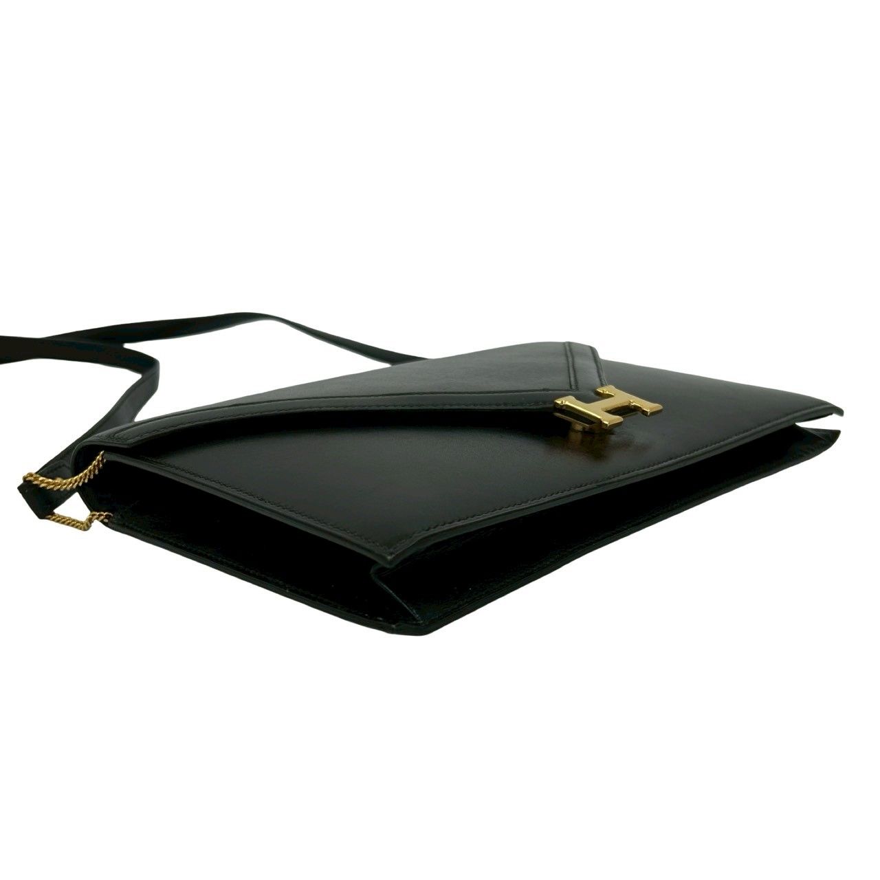 Hermes Vintage Lydie Box Calf Leather Shoulder Bag Pochette Black