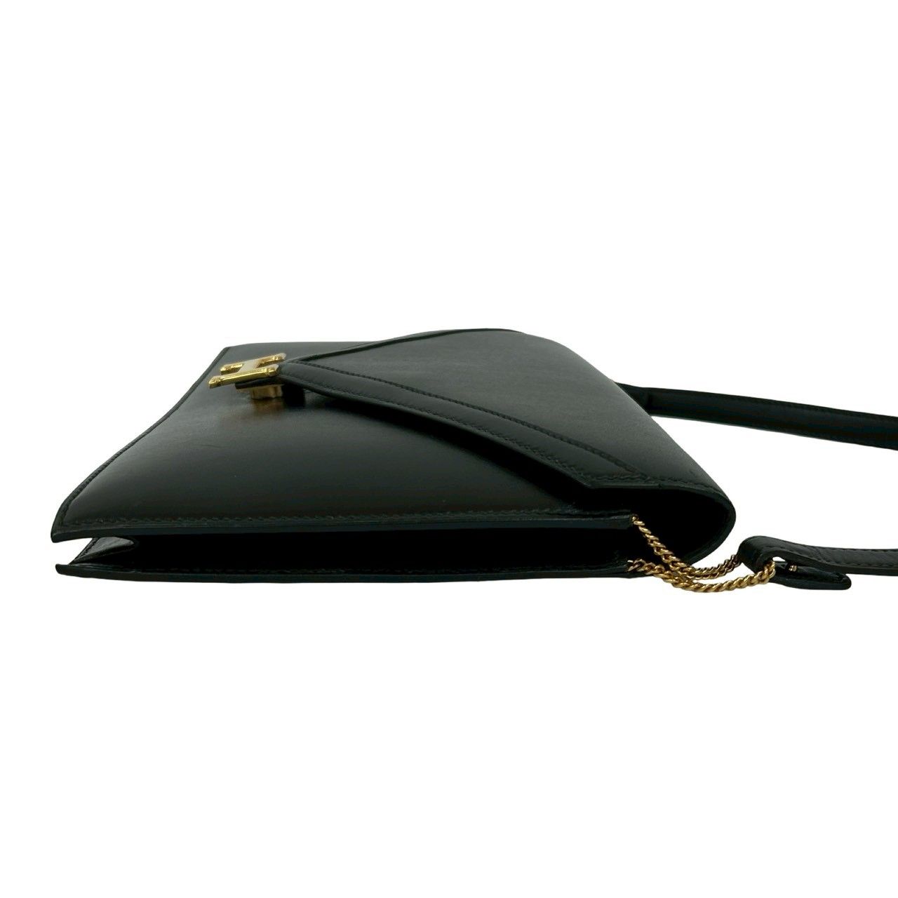 Hermes Vintage Lydie Box Calf Leather Shoulder Bag Pochette Black