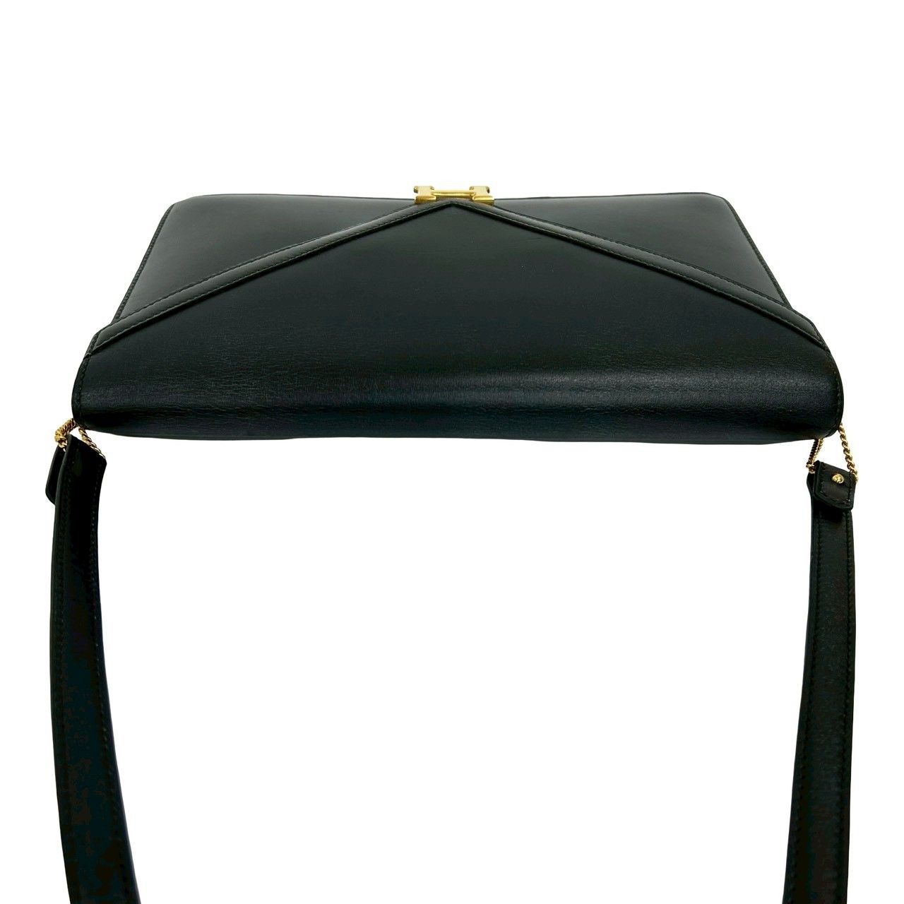 Hermes Vintage Lydie Box Calf Leather Shoulder Bag Pochette Black