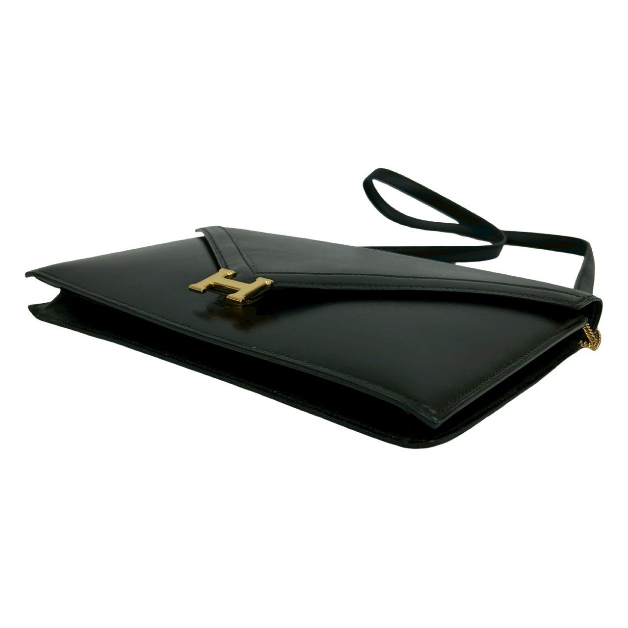 Hermes Vintage Lydie Box Calf Leather Shoulder Bag Pochette Black